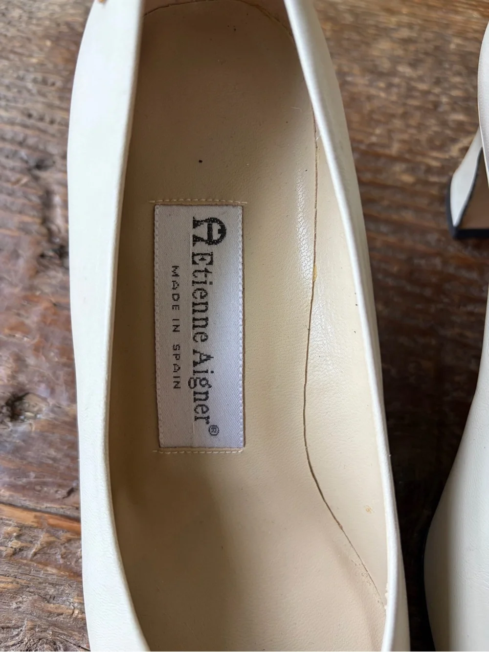 Etienne Aigner Ivory Leather Low Heel Pumps